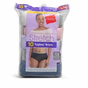 Hanes Womens Stretch Briefs 10 Pack Breathable Cotton Tagless Size 6/M New